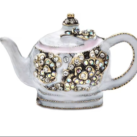 s-l400.jpg Vintage White Teapot Crystal Brooch